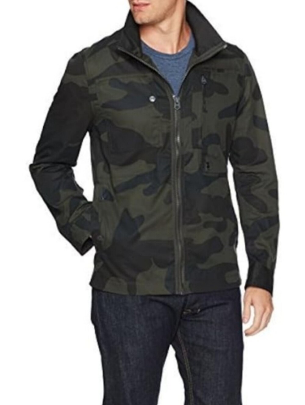 Men's Camo Zip-Front Jacket - Black/Green